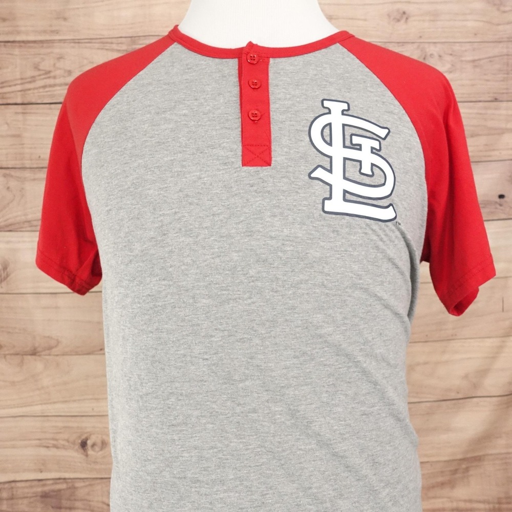 St. Louis Cardinals Shirt Mens XL Gray Red MLB Baseball Henley Bayer SGA